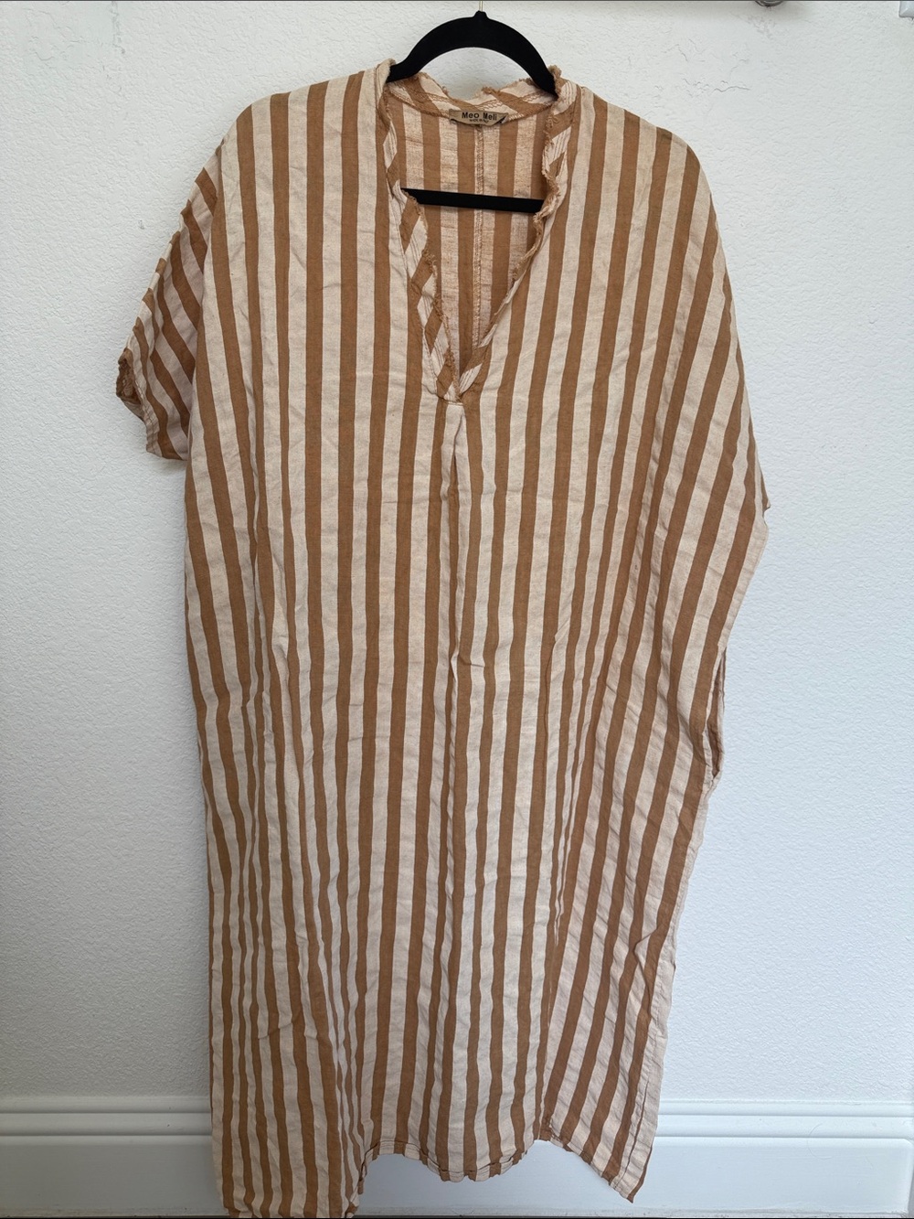 Striped Tan & Cream Women’s Swim Coverup Kaftan